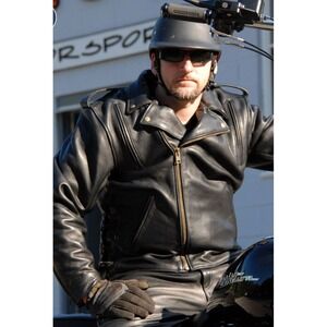 Fox Creek EUC Made in USA‎ Classic Black Motorcycle Jacket II Biker Moto men 44